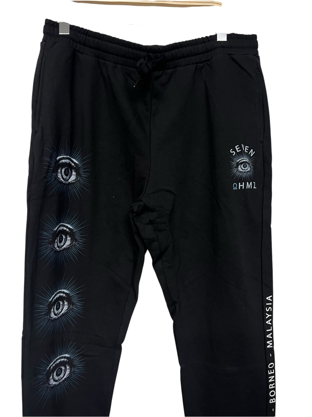 New Seven OHMZ Black Joggers Eye Graphic Print Sweatpants - Picture 2 of 9
